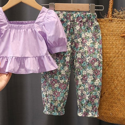 Western Style Floral Children Two-Piece Suit