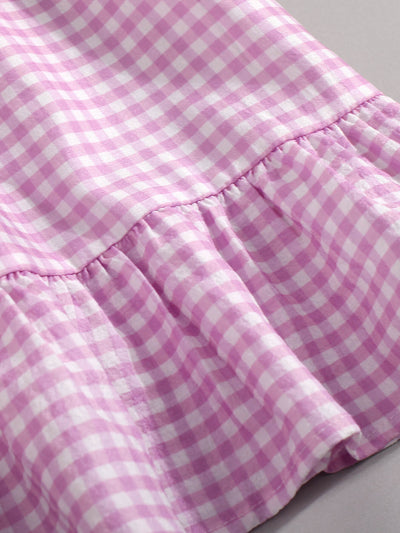 Girls Gingham Decorative Button Smocked Dress