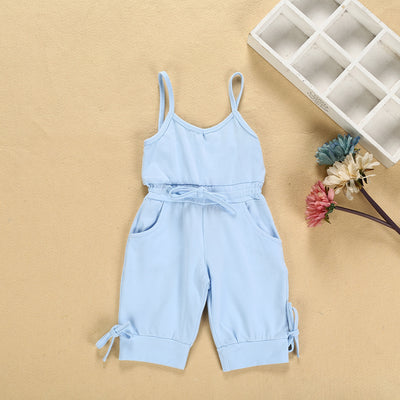 Girls' solid color suspender jumpsuit