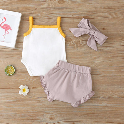 Fashion Three-Piece Baby Girl Sling Romper Plaid Shorts