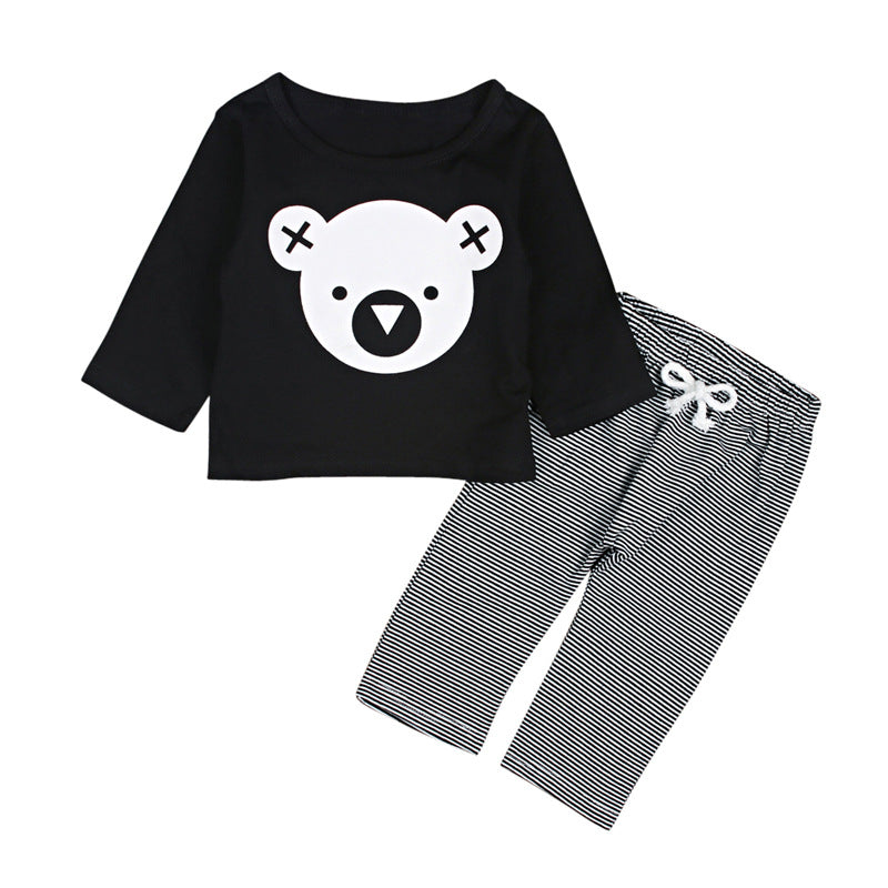 Boys' Long Sleeved Koala Pattern Top And Striped Trousers Two Piece Suit