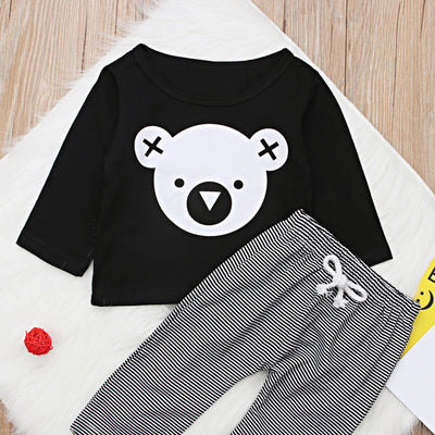 Boys' Long Sleeved Koala Pattern Top And Striped Trousers Two Piece Suit