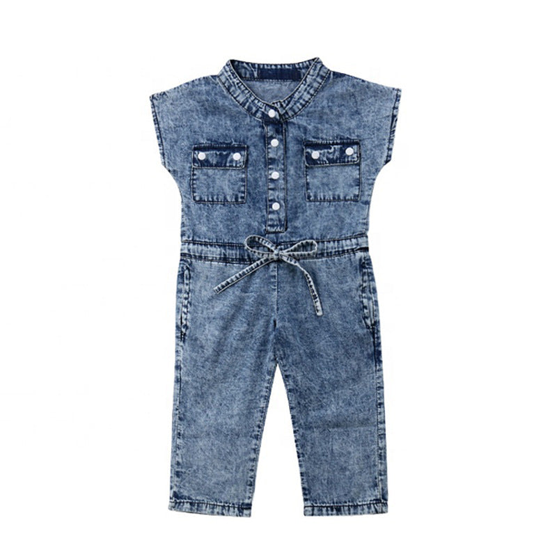 Short-Sleeved Girls Denim Romper