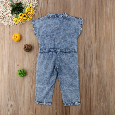 Short-Sleeved Girls Denim Romper