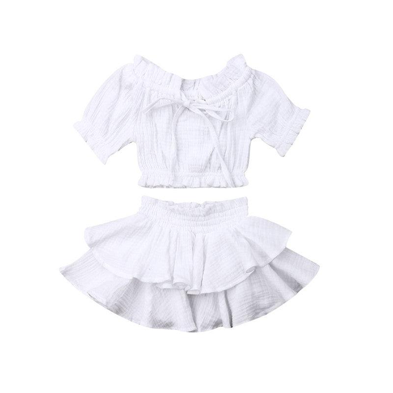 European And American Style Spring And Autumn Children Girls Cotton Tube Top And Double Skirt Suit