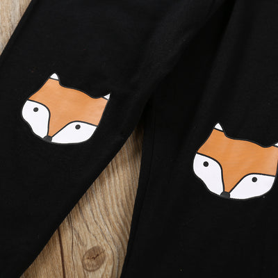 Cartoon Fox Print Long Sleeve T-Shirt Trousers