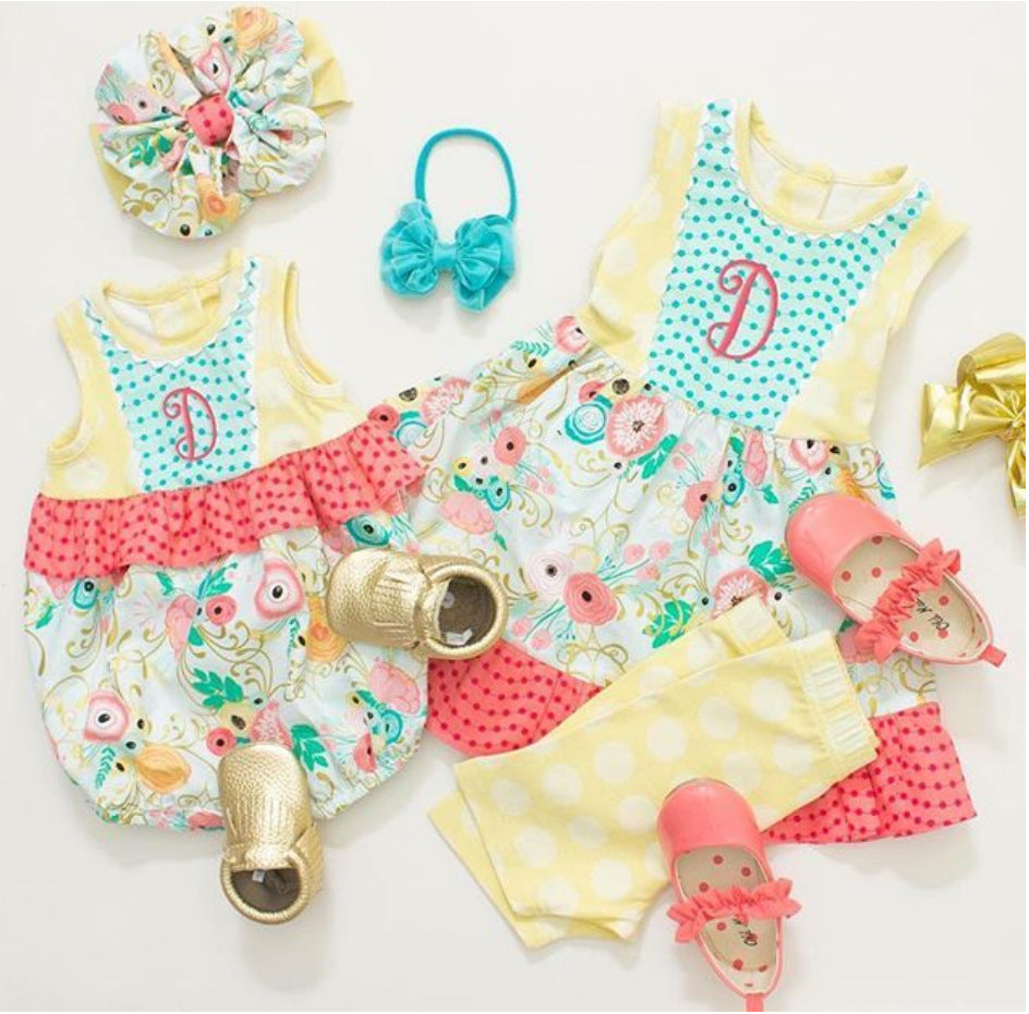 Dotted shirt striped pants romper suit sister models