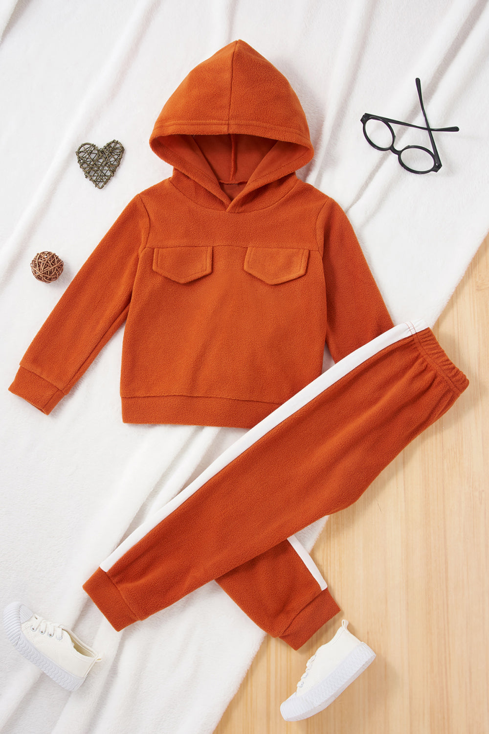 Kids Pocketed Hoodie and Side Stripe Pants Set