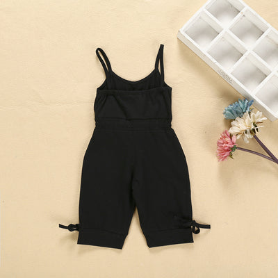 Girls' solid color suspender jumpsuit