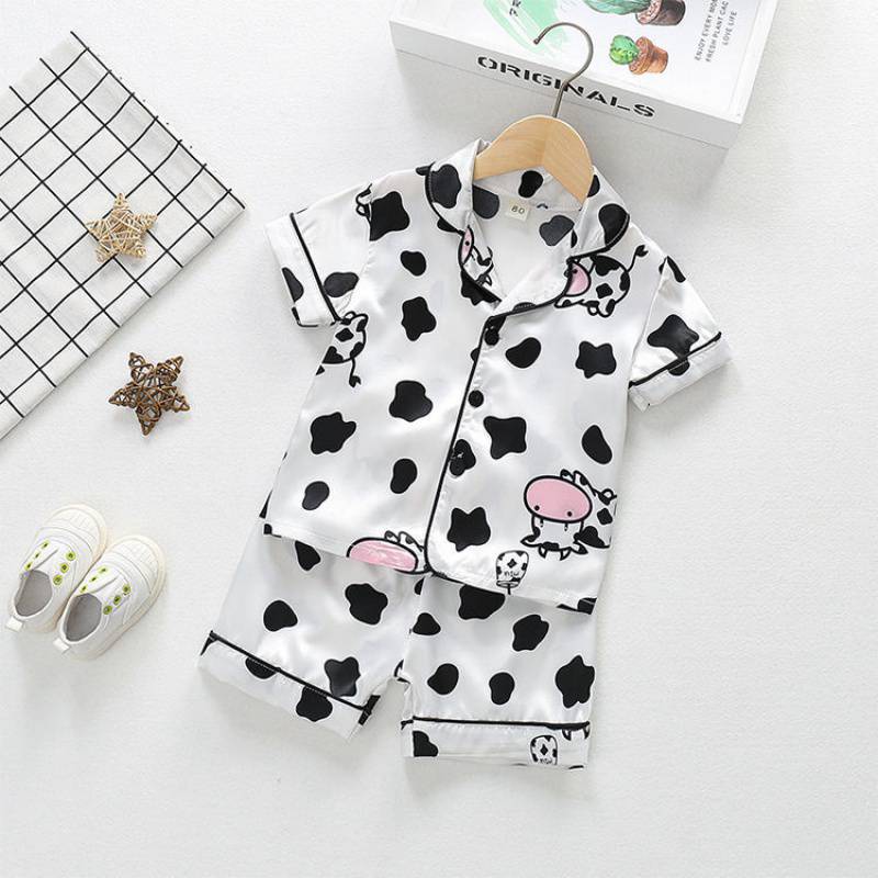 Children's Spring Summer Ice Silk Short Sleeve Pajamas