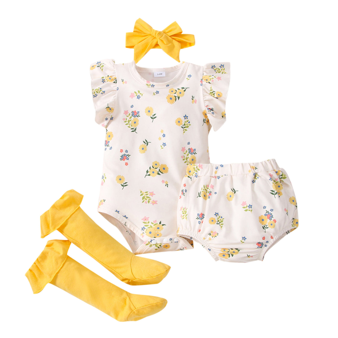 In Style Baby Clothing Four-piece Set With Floral Flying Sleeves