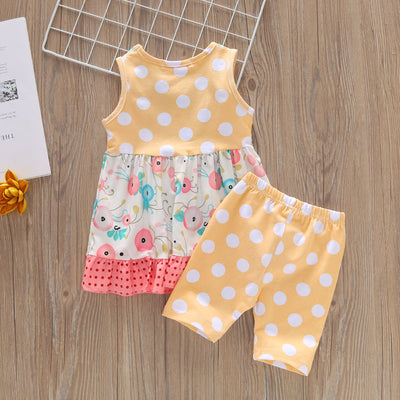 Dotted shirt striped pants romper suit sister models