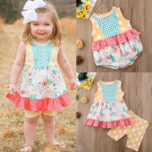 Dotted shirt striped pants romper suit sister models