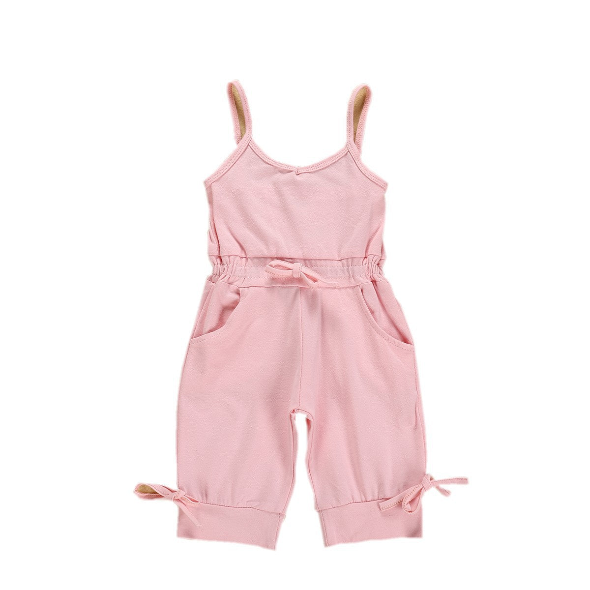 Girls' solid color suspender jumpsuit