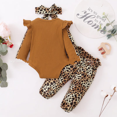 Long Sleeve Tight Romper Leopard Print Trousers Two-piece Set