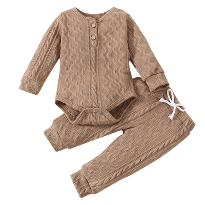 Round Neck Long-sleeved Top Two-piece Twist Fabric Solid Color Children's Suit