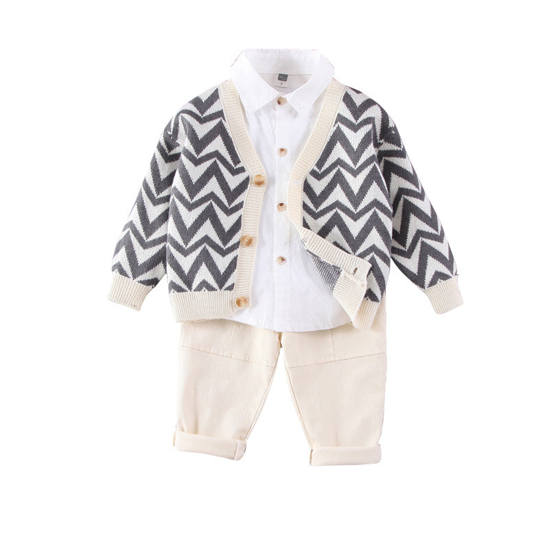 Boys And Girls Wave Sweater Cardigan Lapel