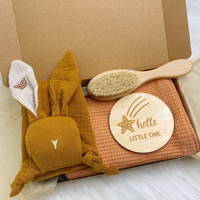 Solid Waffle Blanket Rabbit Soothing Towel Wood Brush Wash Set