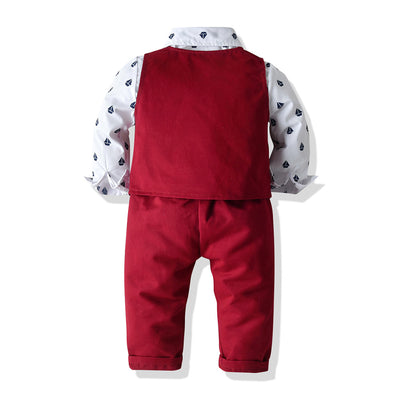 Boys Children's Long-sleeved Shirt Vest And Pants Suit