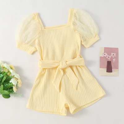 Children's Transparent Puff Sleeve Jumpsuit With Belt