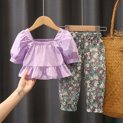 Western Style Floral Children Two-Piece Suit